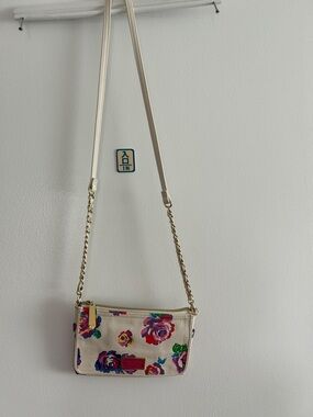 Betsey Johnson Cream Floral Crossbody with Multicolor Roses and Gold Chain